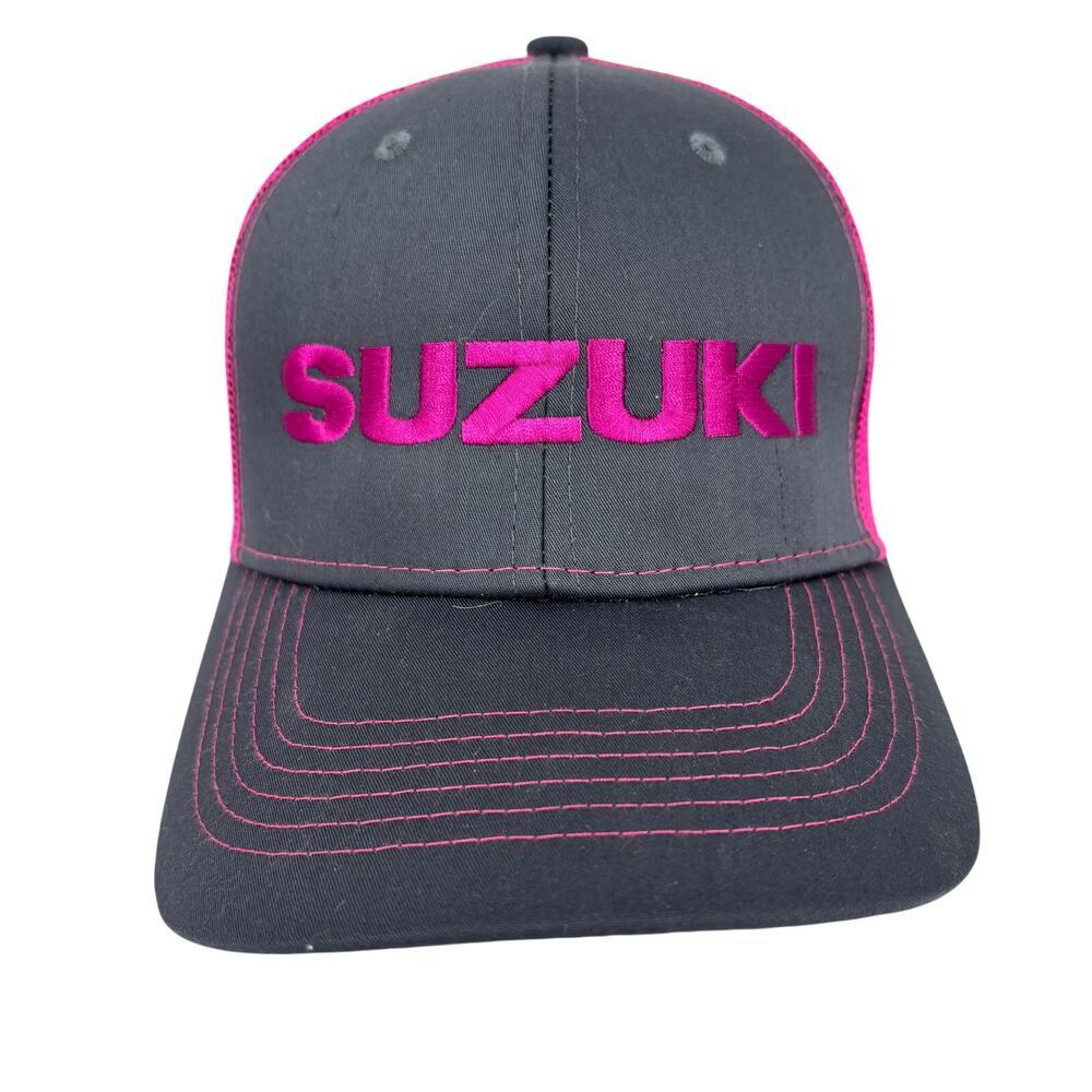 Suzuki Snapback Hat Womens One Size Adjustable Baseball Cap Mesh Back Pink Gray